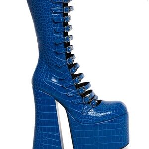 Sold out online Blue Platform Crocodile-Pattern Boots